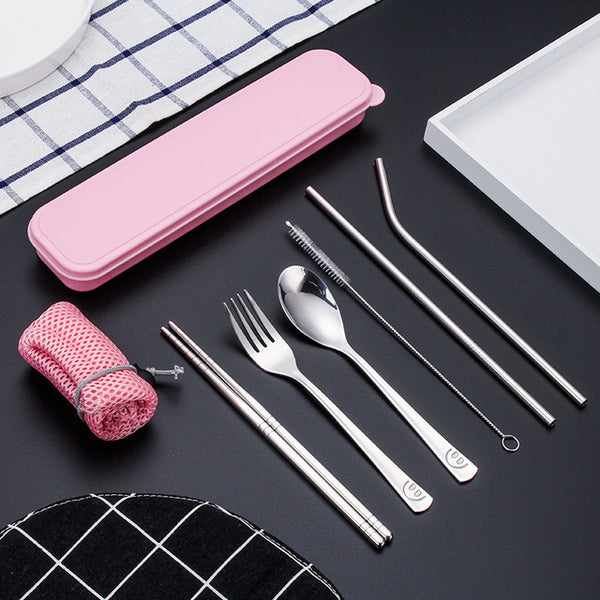 Reusable Cutlery & Straw Set - Pink