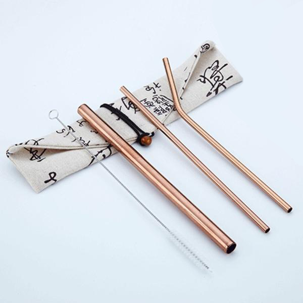 Reusable Stainless Steel Straws (3 Pack) - Rose Gold