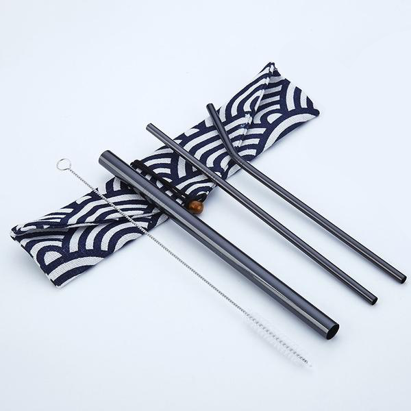 Reusable Stainless Steel Straws (3 Pack) - Black