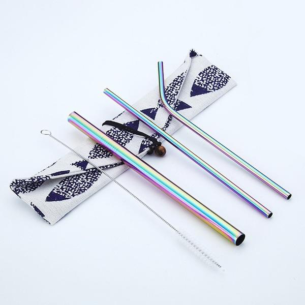 Reusable Stainless Steel Straws (3 Pack) - Rainbow